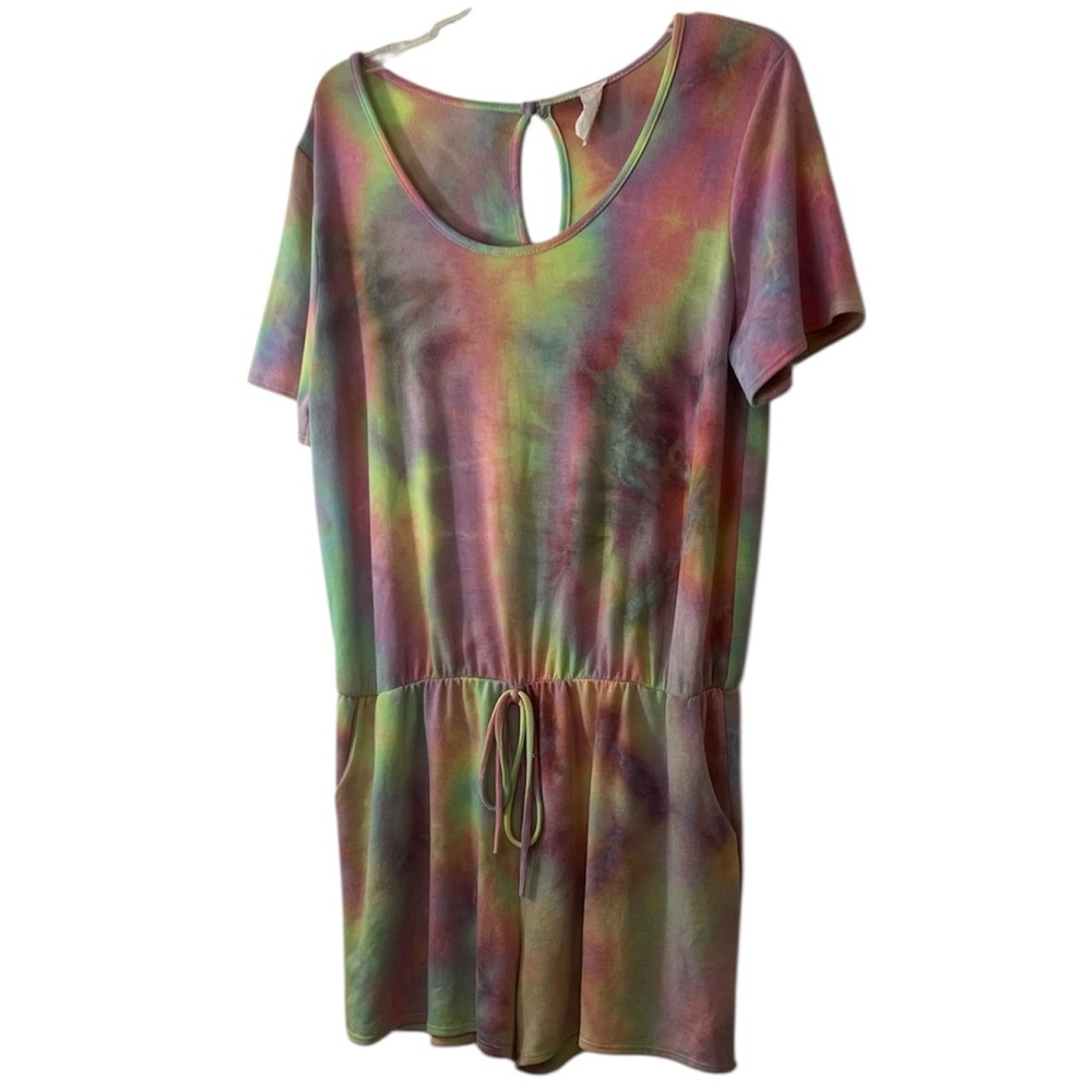 Women’s Muti Colorful Tie-Dye Romper with tied waist Size XL